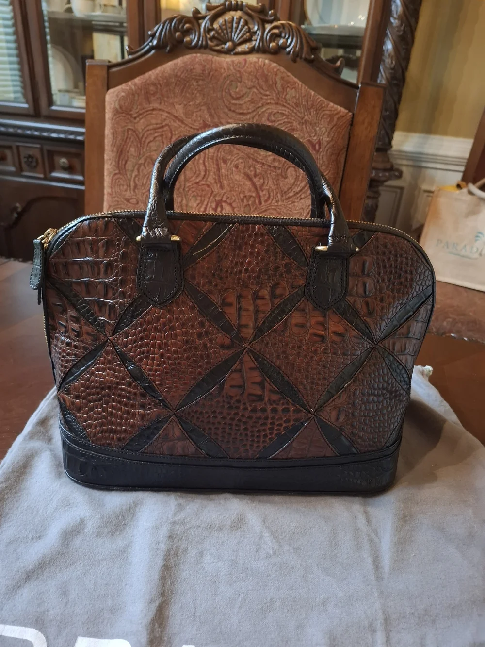 Rare Brahmin Brown & Black Croc-Embossed Satchel with Matching Wallet